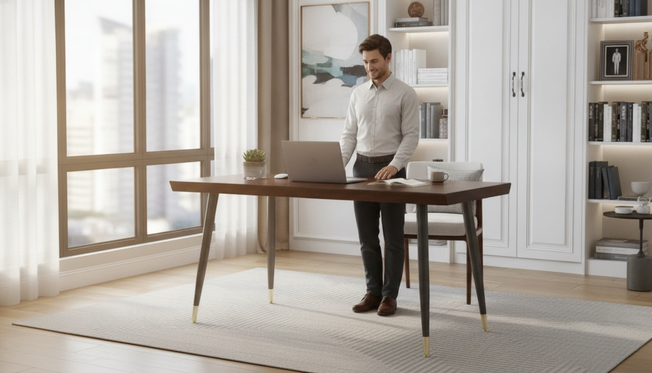 Modern 55-Inch Standing Desk: Metal Frame + Solid Wood